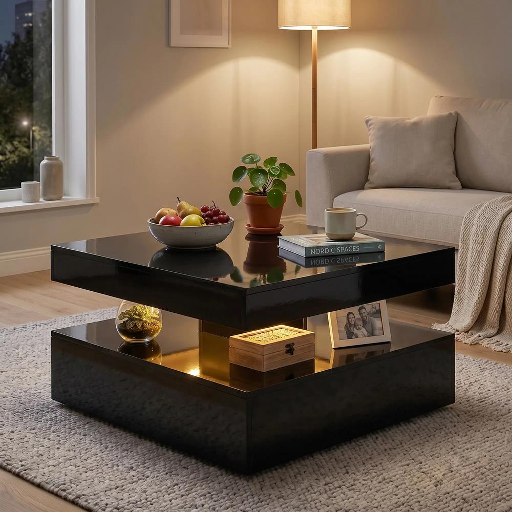 HOMCOM LED Coffee Table with Storage, 2-Tier Modern Centre Table with Open Shelf and Remote for Living Room Additional View 29