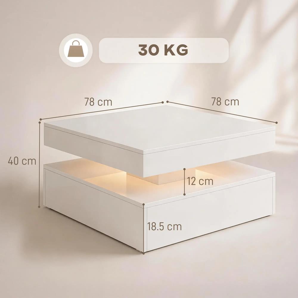HOMCOM LED Coffee Table with Storage, 2-Tier Modern Centre Table with Open Shelf and Remote for Living Room Additional View 3