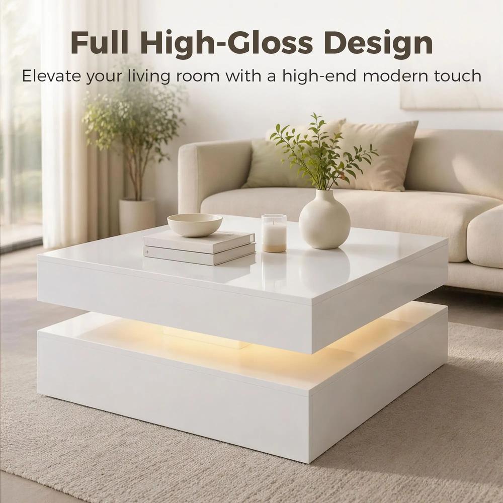 HOMCOM LED Coffee Table with Storage, 2-Tier Modern Centre Table with Open Shelf and Remote for Living Room Additional View 5