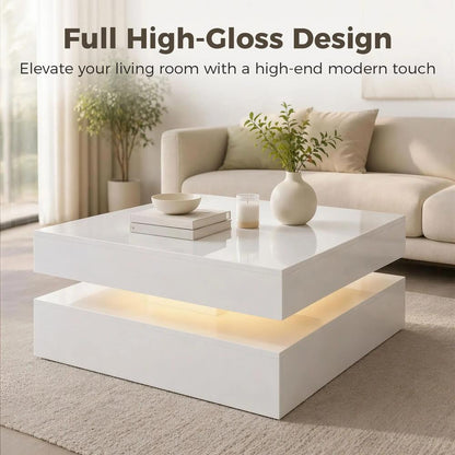 HOMCOM LED Coffee Table with Storage, 2-Tier Modern Centre Table with Open Shelf and Remote for Living Room Additional View 5