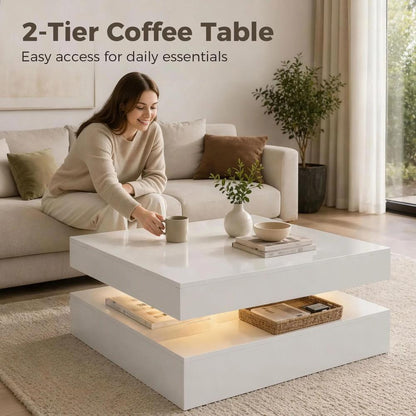 HOMCOM LED Coffee Table with Storage, 2-Tier Modern Centre Table with Open Shelf and Remote for Living Room Additional View 6