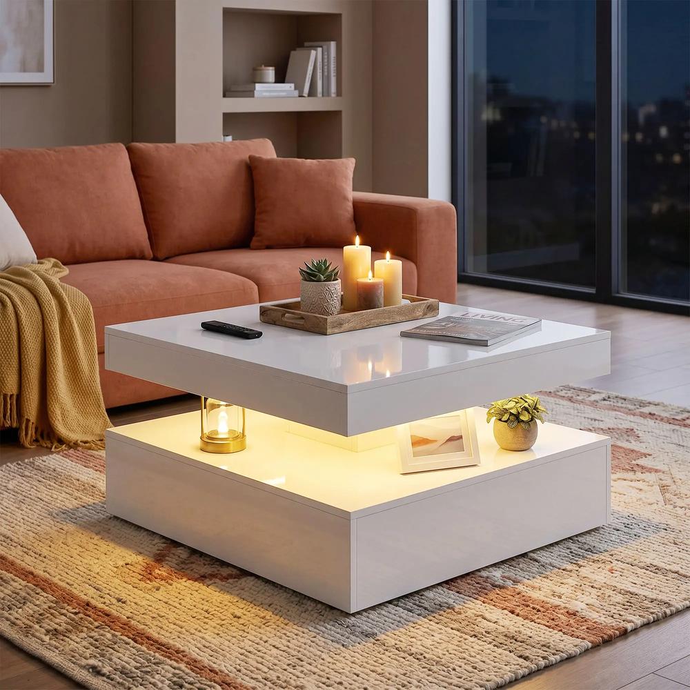 HOMCOM LED Coffee Table with Storage, 2-Tier Modern Centre Table with Open Shelf and Remote for Living Room Additional View 8