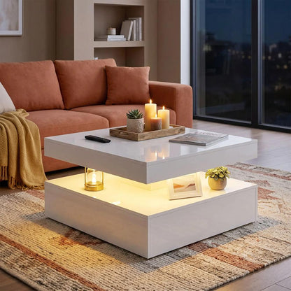 HOMCOM LED Coffee Table with Storage, 2-Tier Modern Centre Table with Open Shelf and Remote for Living Room Additional View 8