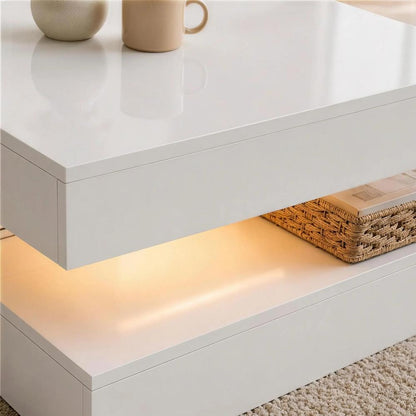 HOMCOM LED Coffee Table with Storage, 2-Tier Modern Centre Table with Open Shelf and Remote for Living Room Additional View 10