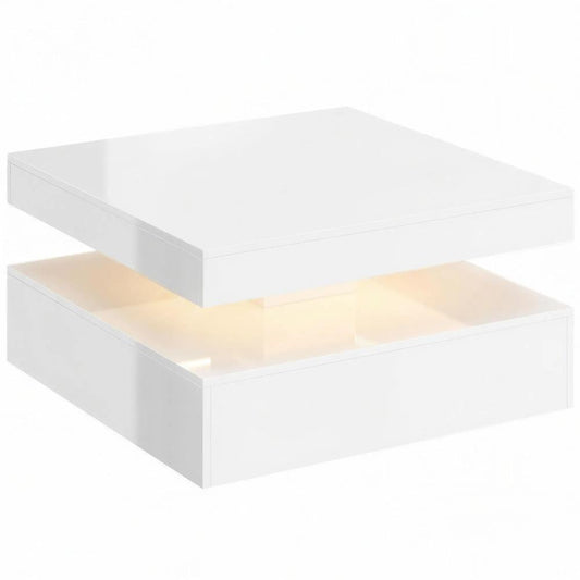 HOMCOM LED Coffee Table with Storage, 2-Tier Modern Centre Table with Open Shelf and Remote for Living Room