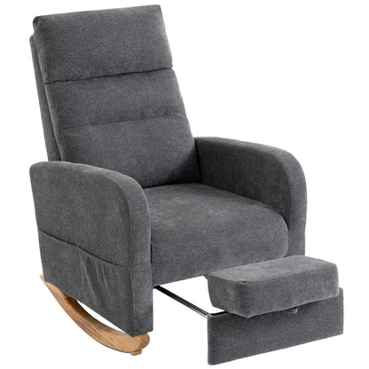 HOMCOM Upholstered Rocking Chair Retractable Footrest Rocker Chair High Back for Living Room Grey Additional View 11