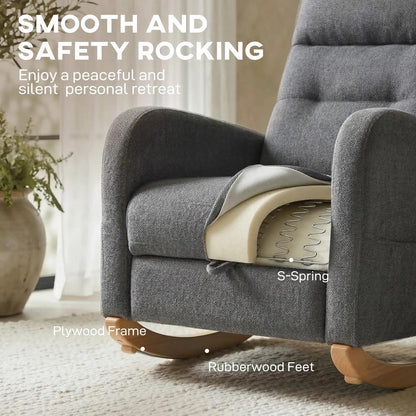HOMCOM Upholstered Rocking Chair Retractable Footrest Rocker Chair High Back for Living Room Grey Additional View 6