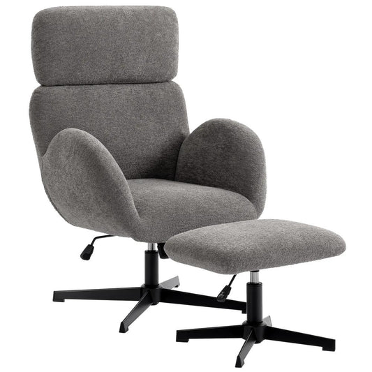 HOMCOM Swivel Armchair and Footstool Set, Height Adjustable Accent Chair with Adjustable Headrest, Rocking Function