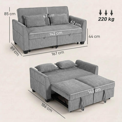 HOMCOM 2 Seater Sofa Bed, 4-in-1 L-Shaped Convertible Pull-Out Sleeper Sofa with Adjustable Backrest Side Pockets Additional View 18