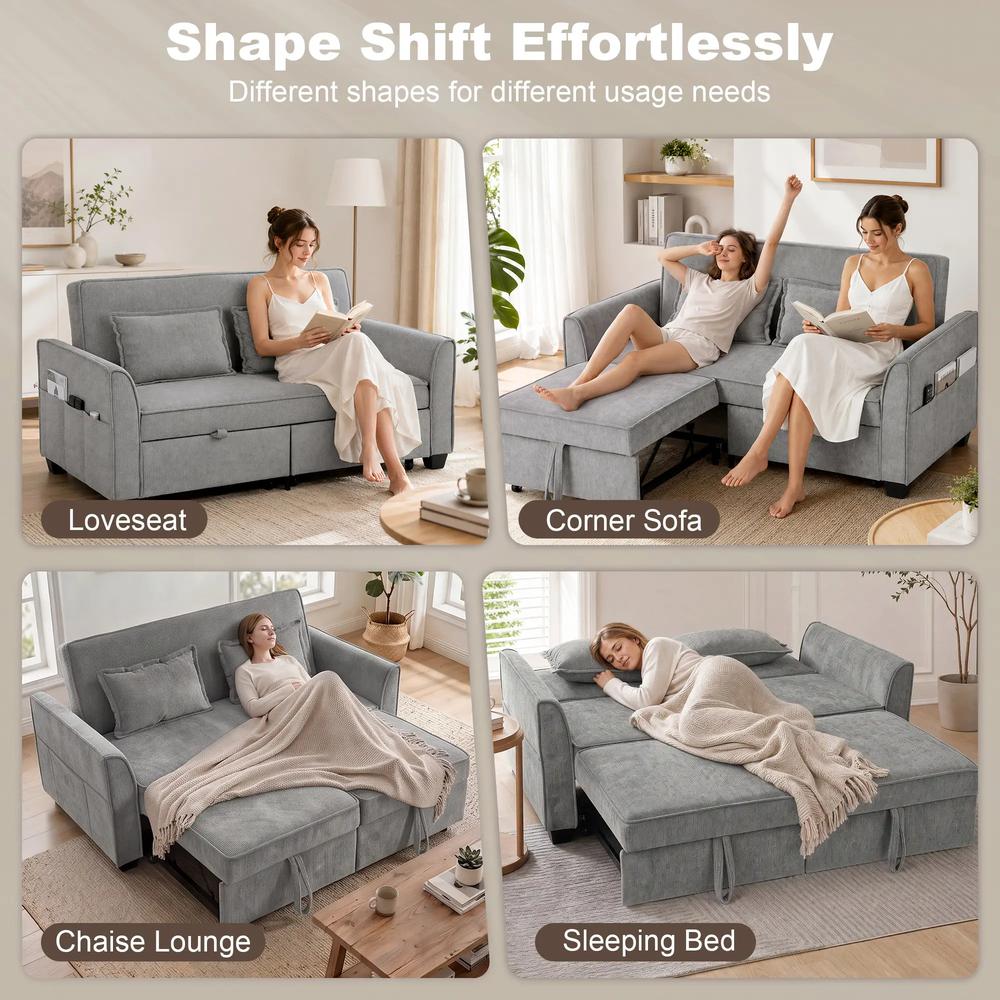 HOMCOM 2 Seater Sofa Bed, 4-in-1 L-Shaped Convertible Pull-Out Sleeper Sofa with Adjustable Backrest Side Pockets Additional View 19