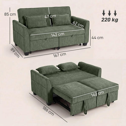 HOMCOM 2 Seater Sofa Bed, 4-in-1 L-Shaped Convertible Pull-Out Sleeper Sofa with Adjustable Backrest Side Pockets Additional View 3