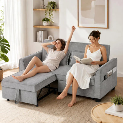 HOMCOM 2 Seater Sofa Bed, 4-in-1 L-Shaped Convertible Pull-Out Sleeper Sofa with Adjustable Backrest Side Pockets Additional View 24