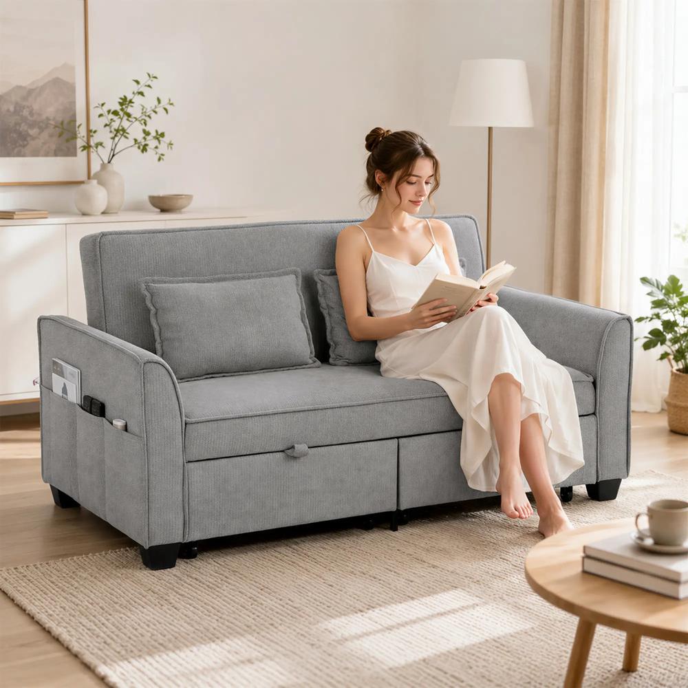 HOMCOM 2 Seater Sofa Bed, 4-in-1 L-Shaped Convertible Pull-Out Sleeper Sofa with Adjustable Backrest Side Pockets Additional View 29