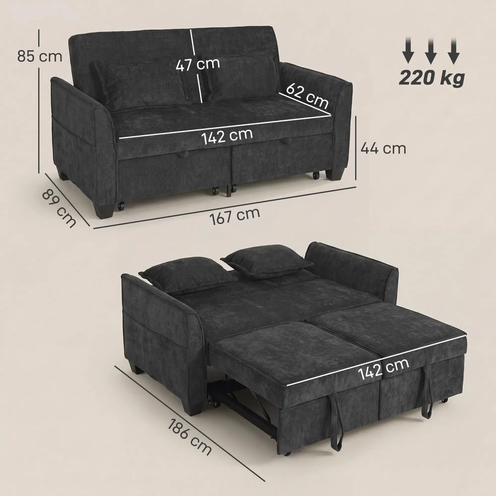 HOMCOM 2 Seater Sofa Bed, 4-in-1 L-Shaped Convertible Pull-Out Sleeper Sofa with Adjustable Backrest Side Pockets Additional View 33