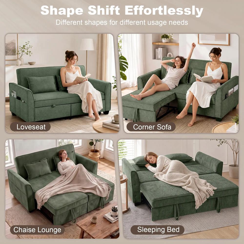 HOMCOM 2 Seater Sofa Bed, 4-in-1 L-Shaped Convertible Pull-Out Sleeper Sofa with Adjustable Backrest Side Pockets Additional View 4
