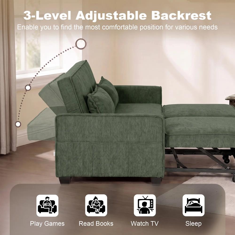 HOMCOM 2 Seater Sofa Bed, 4-in-1 L-Shaped Convertible Pull-Out Sleeper Sofa with Adjustable Backrest Side Pockets Additional View 5