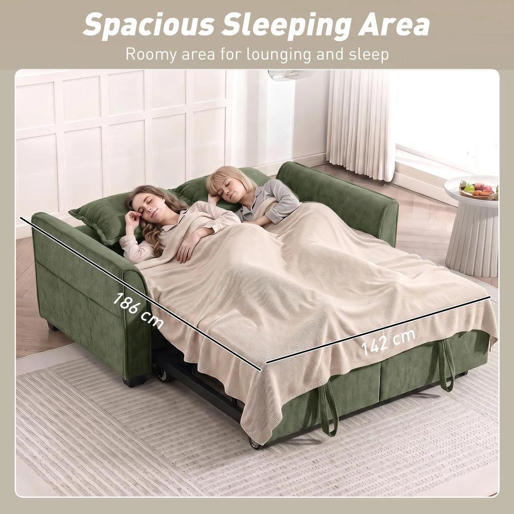HOMCOM 2 Seater Sofa Bed, 4-in-1 L-Shaped Convertible Pull-Out Sleeper Sofa with Adjustable Backrest Side Pockets Additional View 7
