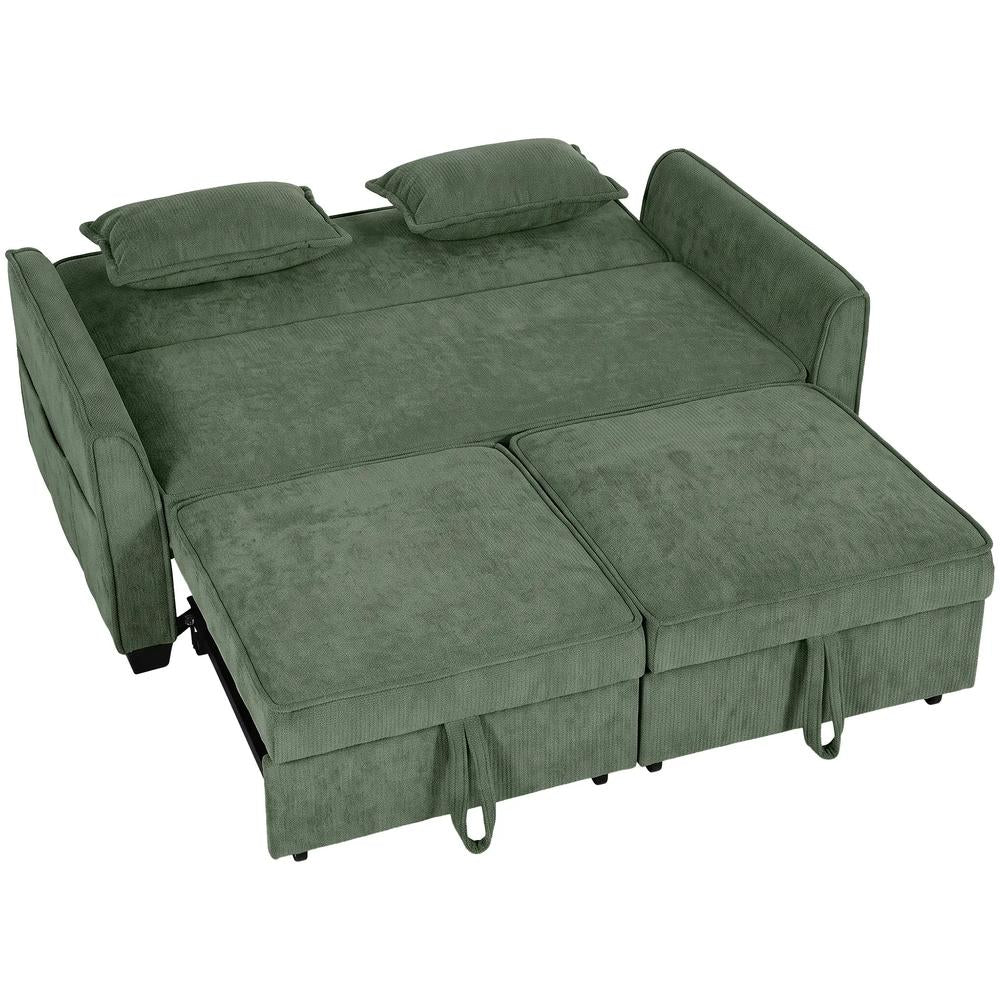 HOMCOM 2 Seater Sofa Bed, 4-in-1 L-Shaped Convertible Pull-Out Sleeper Sofa with Adjustable Backrest Side Pockets