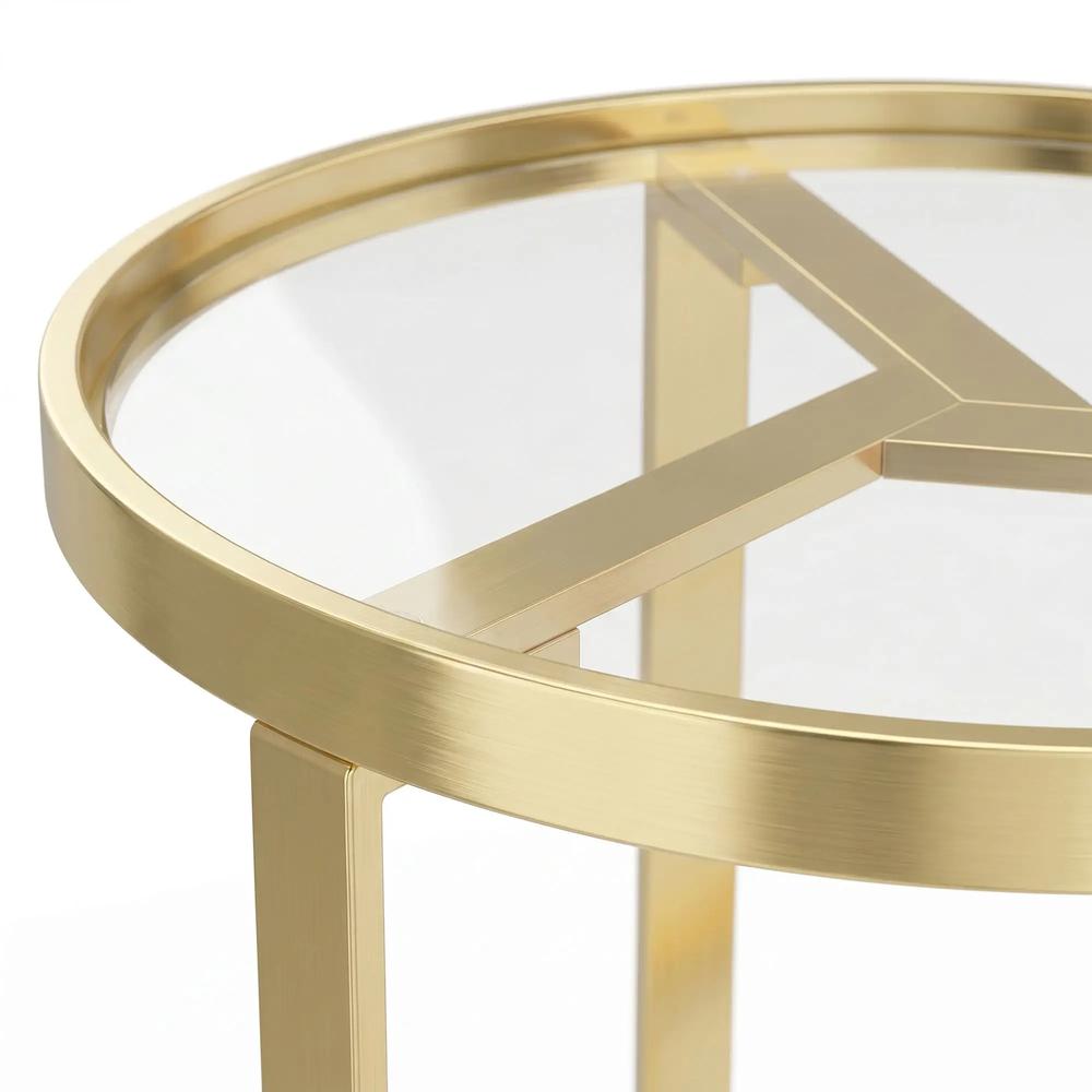 HOMCOM Round Side Table with Tempered Glass Top and Geometric Metal Frame for Small Space Additional View 11