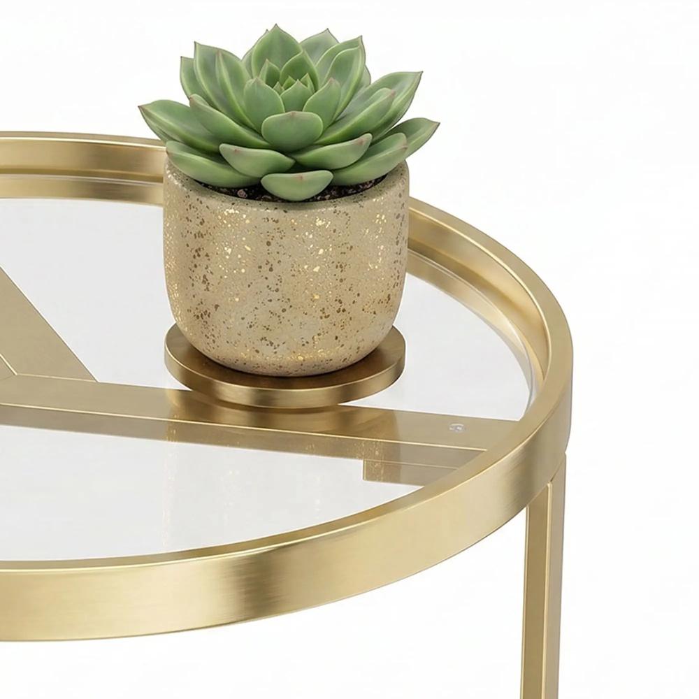 HOMCOM Round Side Table with Tempered Glass Top and Geometric Metal Frame for Small Space Additional View 13