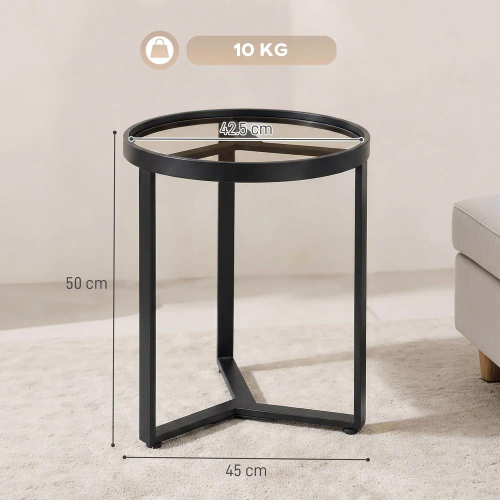 HOMCOM Round Side Table with Tempered Glass Top and Geometric Metal Frame for Small Space Additional View 18