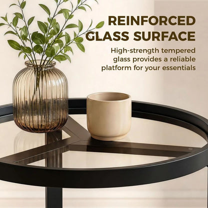 HOMCOM Round Side Table with Tempered Glass Top and Geometric Metal Frame for Small Space Additional View 20