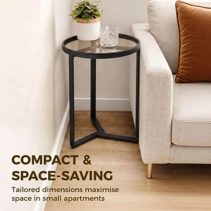 HOMCOM Round Side Table with Tempered Glass Top and Geometric Metal Frame for Small Space Additional View 21