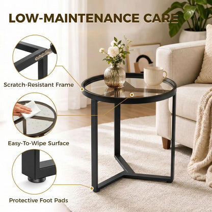 HOMCOM Round Side Table with Tempered Glass Top and Geometric Metal Frame for Small Space Additional View 22