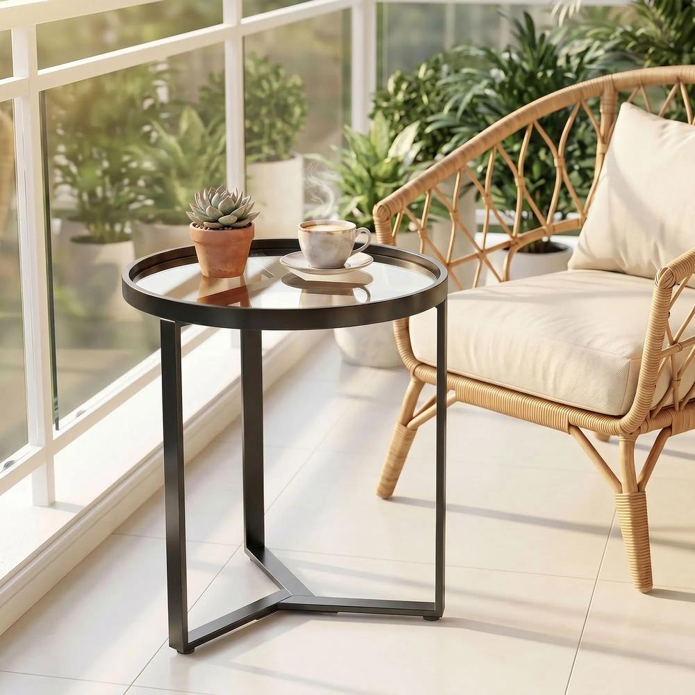 HOMCOM Round Side Table with Tempered Glass Top and Geometric Metal Frame for Small Space Additional View 24