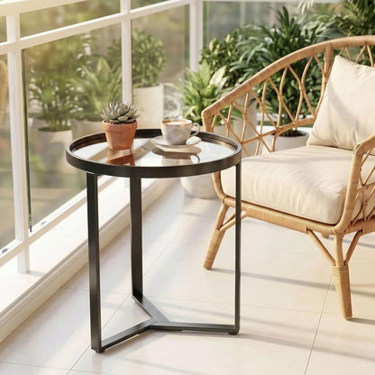 HOMCOM Round Side Table with Tempered Glass Top and Geometric Metal Frame for Small Space Additional View 24