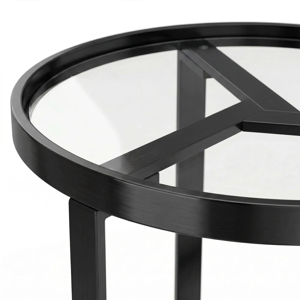 HOMCOM Round Side Table with Tempered Glass Top and Geometric Metal Frame for Small Space Additional View 26
