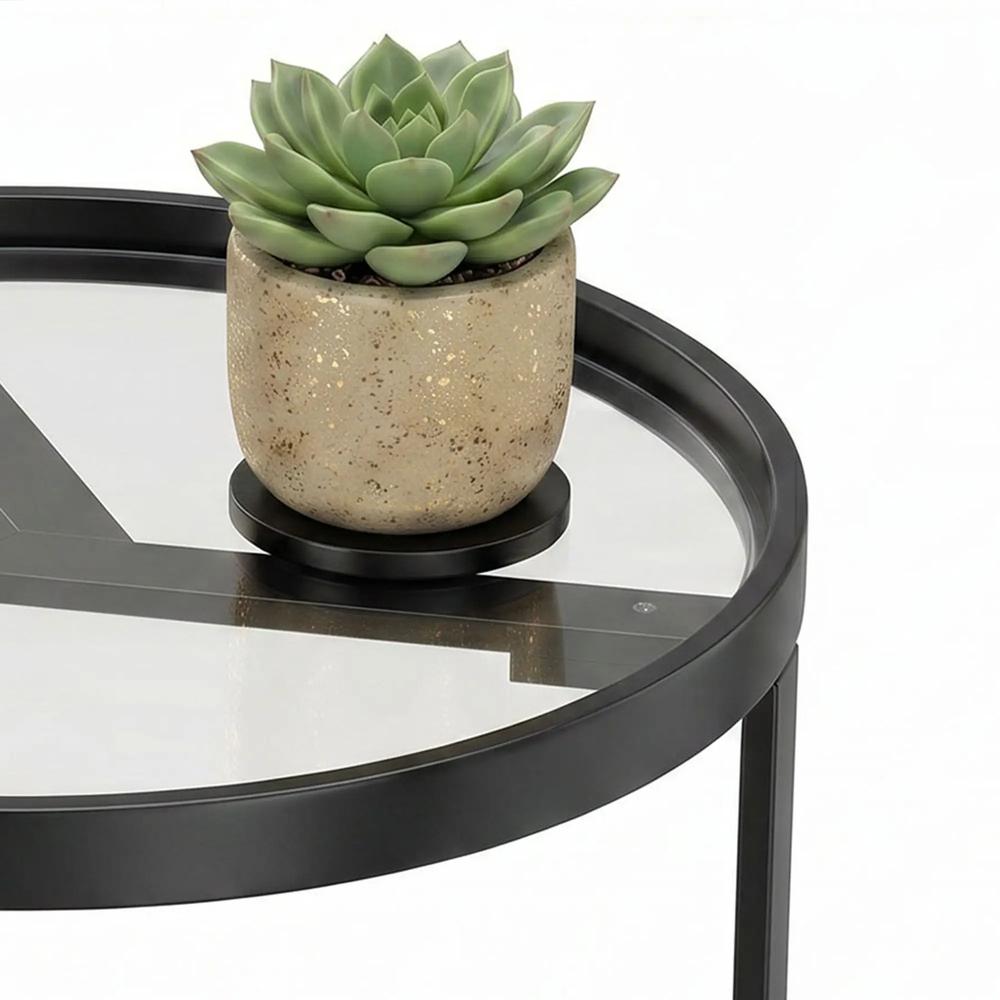 HOMCOM Round Side Table with Tempered Glass Top and Geometric Metal Frame for Small Space Additional View 28