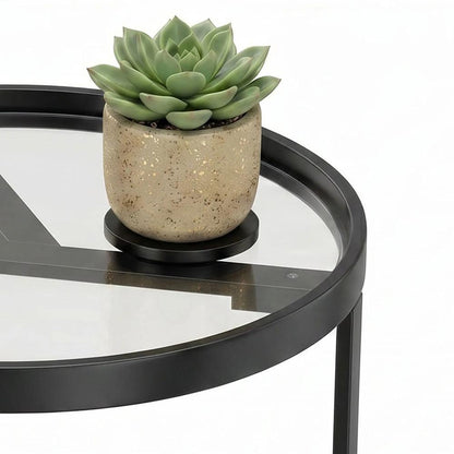 HOMCOM Round Side Table with Tempered Glass Top and Geometric Metal Frame for Small Space Additional View 28