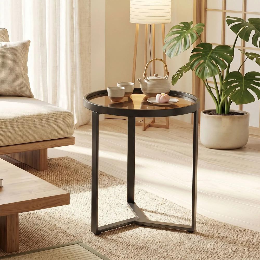 HOMCOM Round Side Table with Tempered Glass Top and Geometric Metal Frame for Small Space Additional View 29