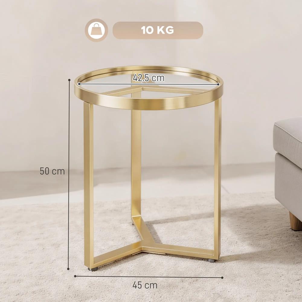 HOMCOM Round Side Table with Tempered Glass Top and Geometric Metal Frame for Small Space Additional View 3
