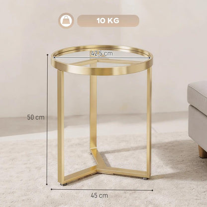 HOMCOM Round Side Table with Tempered Glass Top and Geometric Metal Frame for Small Space Additional View 3