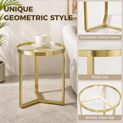 HOMCOM Round Side Table with Tempered Glass Top and Geometric Metal Frame for Small Space Additional View 4