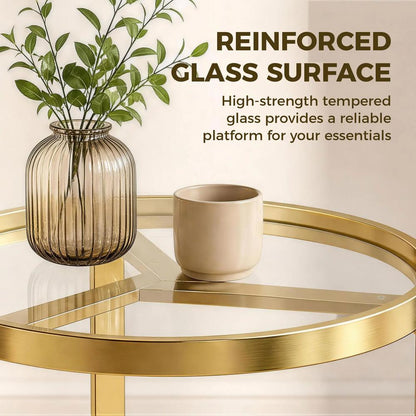 HOMCOM Round Side Table with Tempered Glass Top and Geometric Metal Frame for Small Space Additional View 5