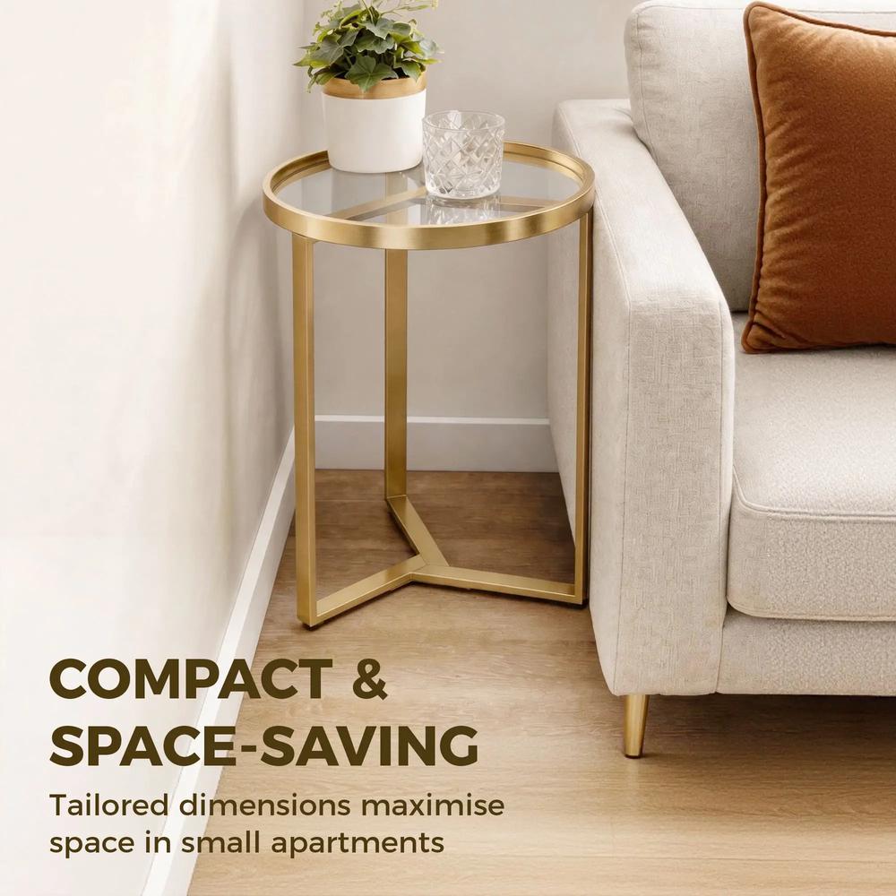 HOMCOM Round Side Table with Tempered Glass Top and Geometric Metal Frame for Small Space Additional View 6