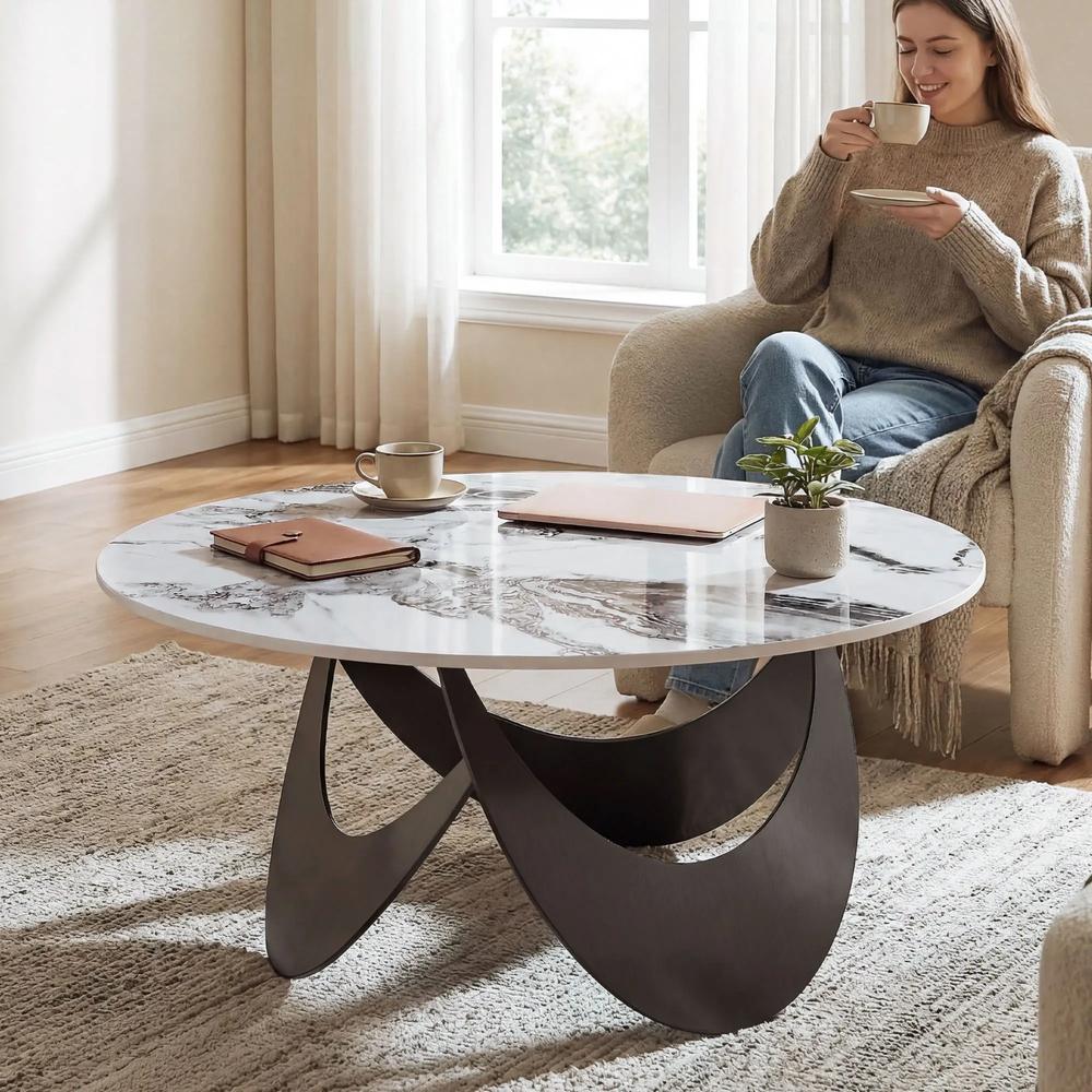 HOMCOM Coffee Table Sintered Stone Top Adjustable Foot Pads Modern Centre Table for Living Room Additional View 13