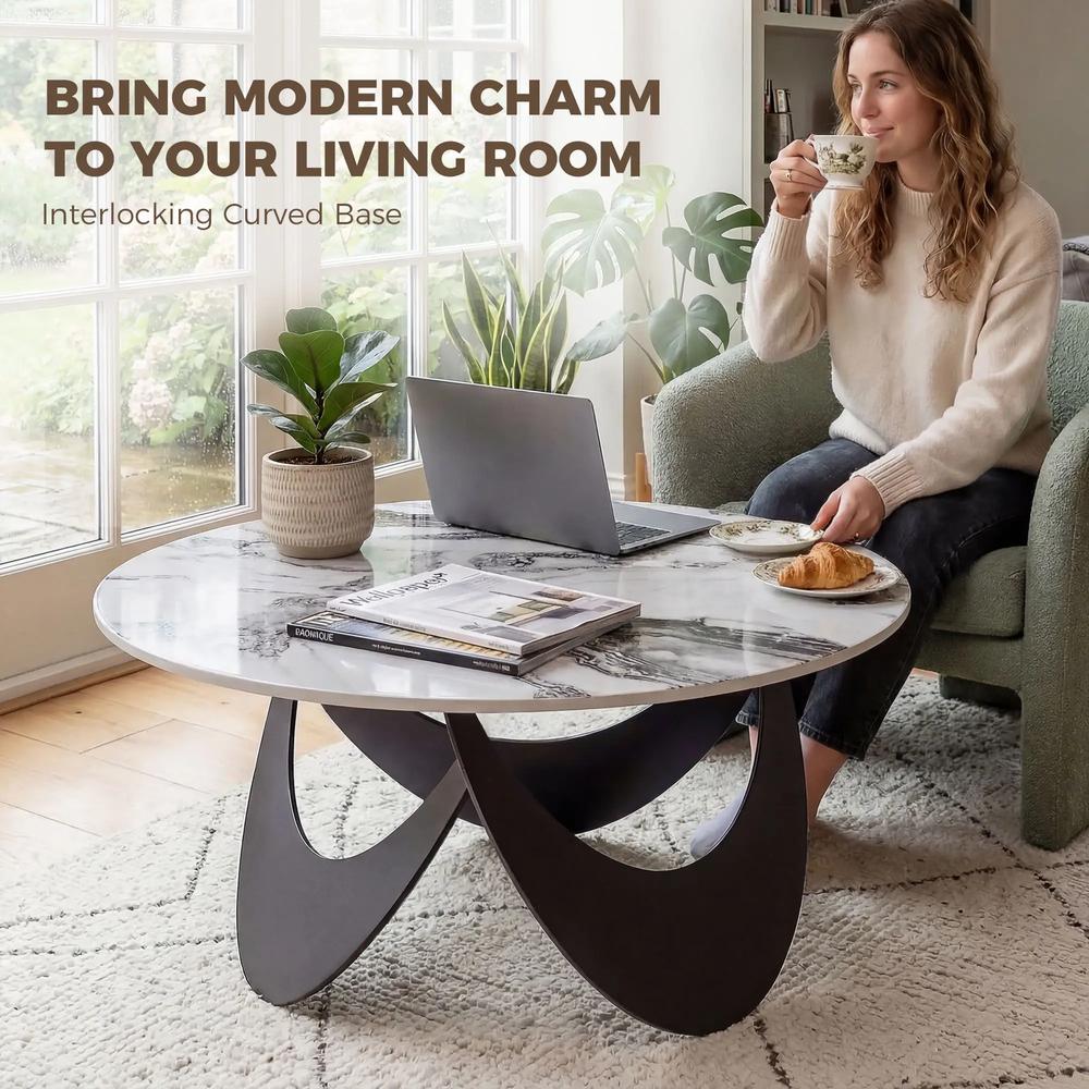 HOMCOM Coffee Table Sintered Stone Top Adjustable Foot Pads Modern Centre Table for Living Room Additional View 15