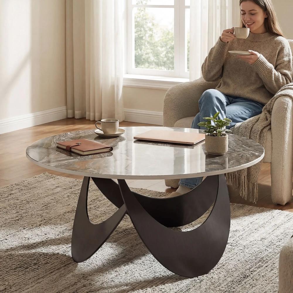HOMCOM Coffee Table Sintered Stone Top Adjustable Foot Pads Modern Centre Table for Living Room Additional View 2