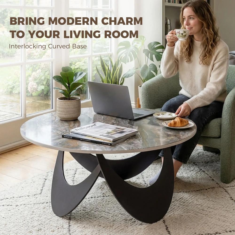 HOMCOM Coffee Table Sintered Stone Top Adjustable Foot Pads Modern Centre Table for Living Room Additional View 4