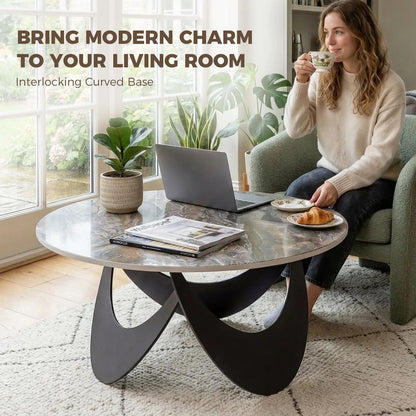 HOMCOM Coffee Table Sintered Stone Top Adjustable Foot Pads Modern Centre Table for Living Room Additional View 4