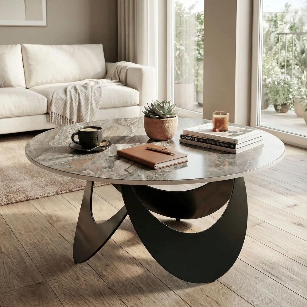 HOMCOM Coffee Table Sintered Stone Top Adjustable Foot Pads Modern Centre Table for Living Room Additional View 8