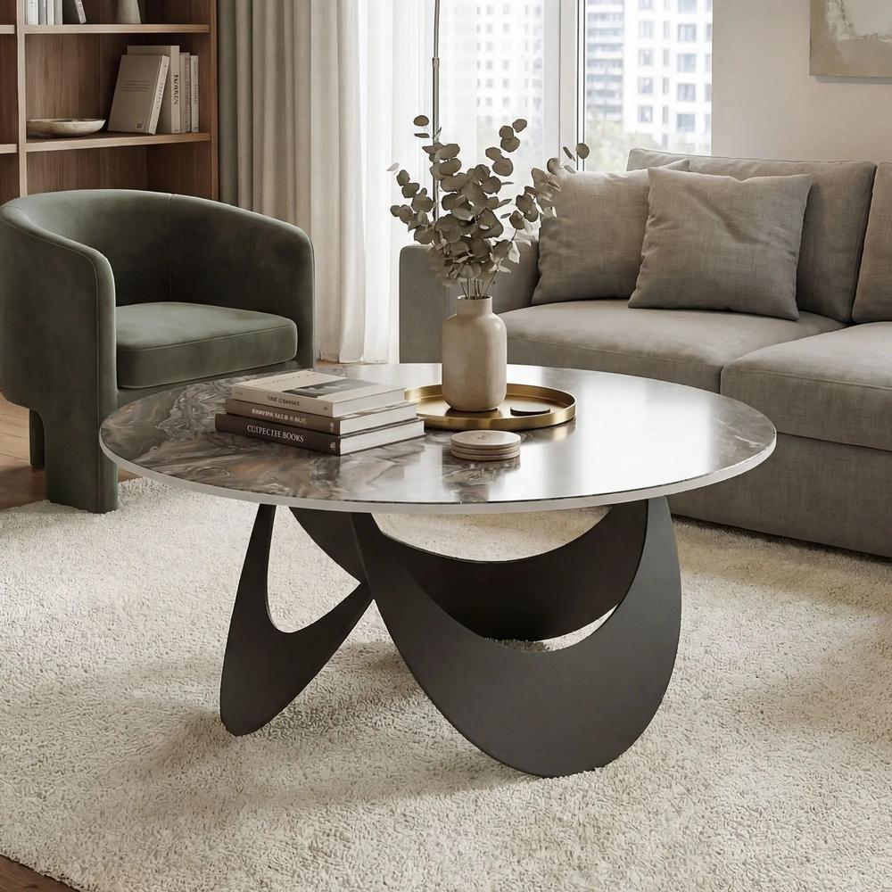 HOMCOM Coffee Table Sintered Stone Top Adjustable Foot Pads Modern Centre Table for Living Room Additional View 9