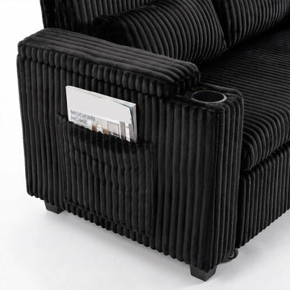 HOMCOM 2 Seater Sofa Bed, Pull Out Sleeper Sofa w/ Adjustable Backrest, Storage Armrests, Cup Holders, Side Pockets Additional View 12