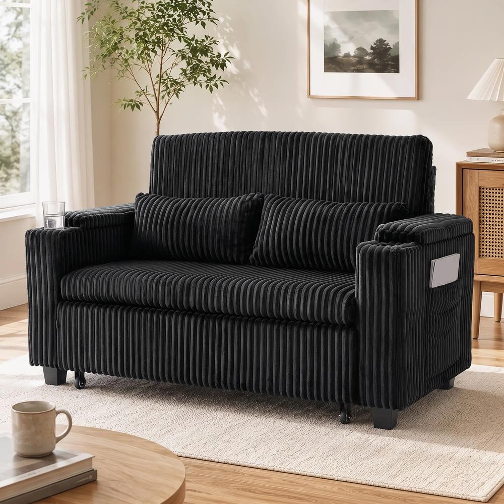 HOMCOM 2 Seater Sofa Bed, Pull Out Sleeper Sofa w/ Adjustable Backrest, Storage Armrests, Cup Holders, Side Pockets Additional View 14