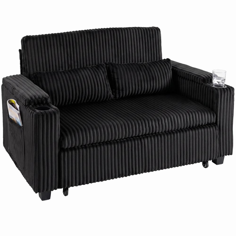 HOMCOM 2 Seater Sofa Bed, Pull Out Sleeper Sofa w/ Adjustable Backrest, Storage Armrests, Cup Holders, Side Pockets Additional View 15