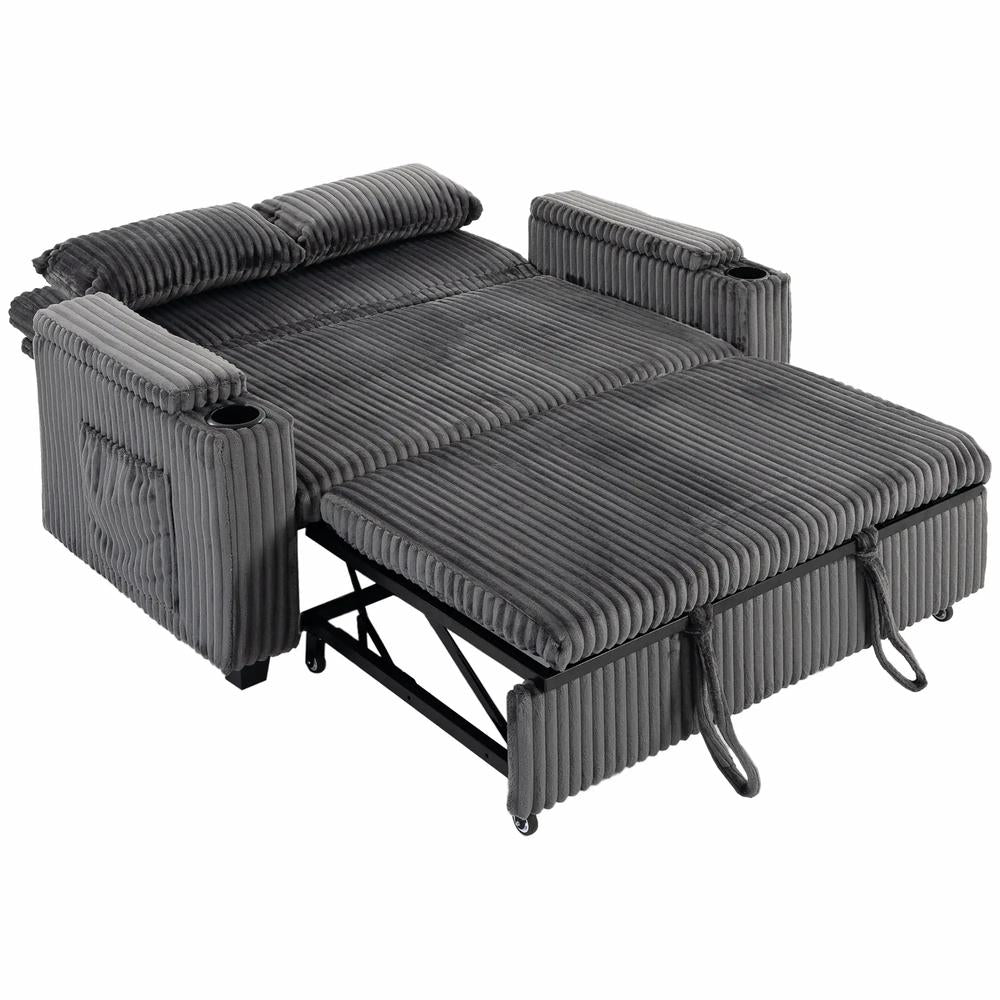 HOMCOM 2 Seater Sofa Bed, Pull Out Sleeper Sofa w/ Adjustable Backrest, Storage Armrests, Cup Holders, Side Pockets Additional View 16